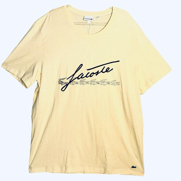 Lacoste Men’s Signature Crocodile Print Crew Neck T-Shirt 1XLB‎ 8R Yellow READ - Picture 1 of 12
